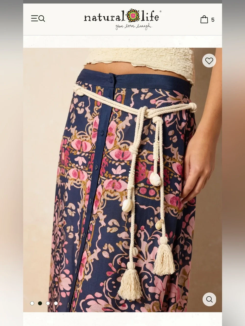 NEW Natural Life Boho Shell Tassel Rope Belt - Natural Beige